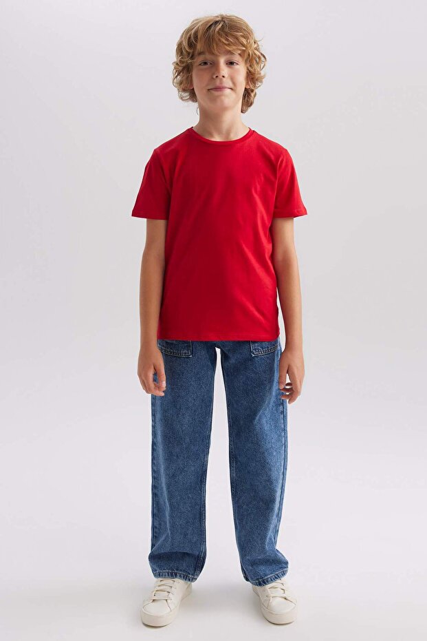 Erkek Çocuk Bisiklet Yaka Basic Düz Kısa Kollu Tişört B0667A8NS - 2