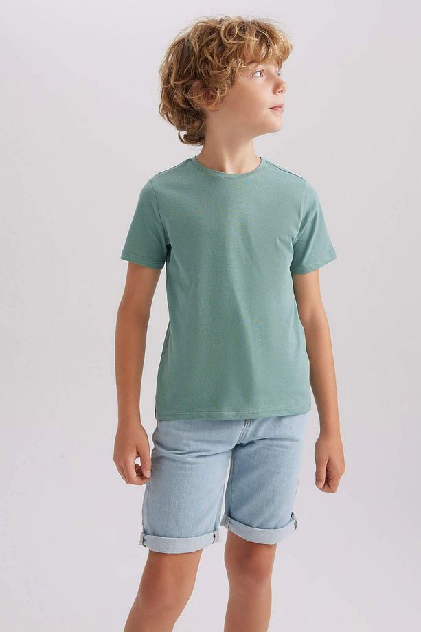 Erkek Çocuk Bisiklet Yaka Basic Düz Kısa Kollu Tişört B0667A8NS - 4