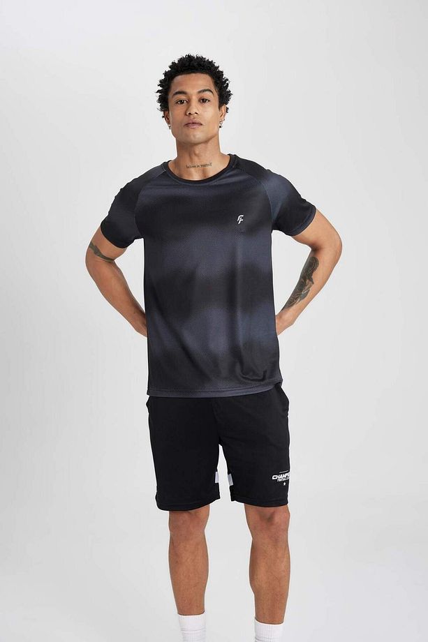 DeFactoFit Slim Fit Dar Kesim Bisiklet Yaka Desenli Kısa Kollu Sporcu Tişört Z5579AZ23SP - 8