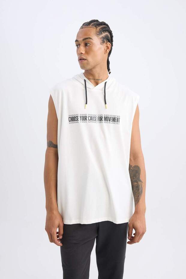 DeFactoFit Slim Fit Baskılı Kapüşonlu Atlet A1819AX23SM - 3