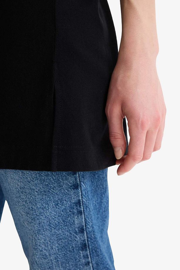 Regular Fit Bisiklet Yaka Basic Düz Kısa Kollu %100 Pamuk Tunik A8351AX23SM - 5