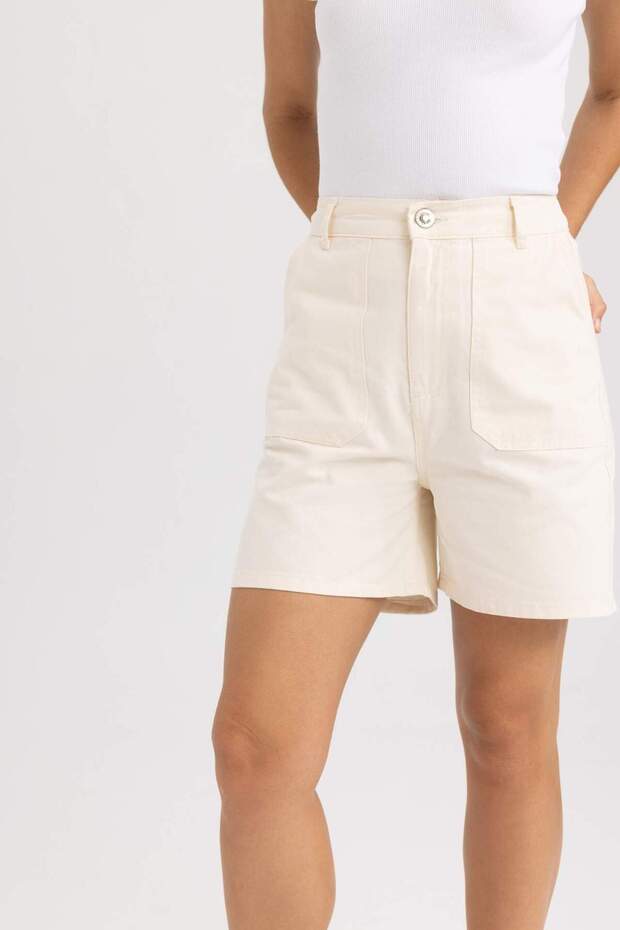 Yüksek Bel Duble Paça Gabardin %100 Pamuk Şort A8124AX23HS - 5