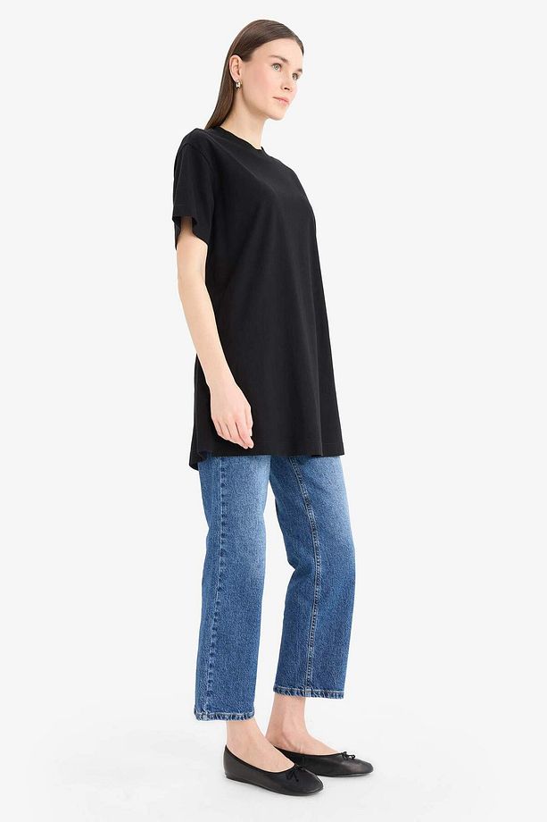 Regular Fit Bisiklet Yaka Basic Düz Kısa Kollu %100 Pamuk Tunik A8351AX23SM - 2