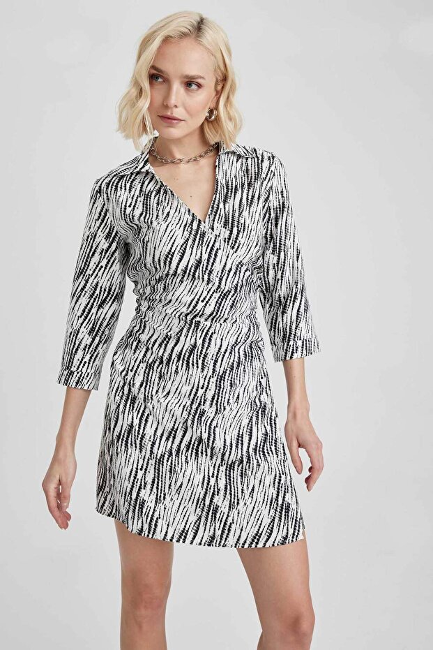 Gömlek Yaka Desenli Aerobin Mini Uzun Kollu Elbise A4759AX23SP - 5