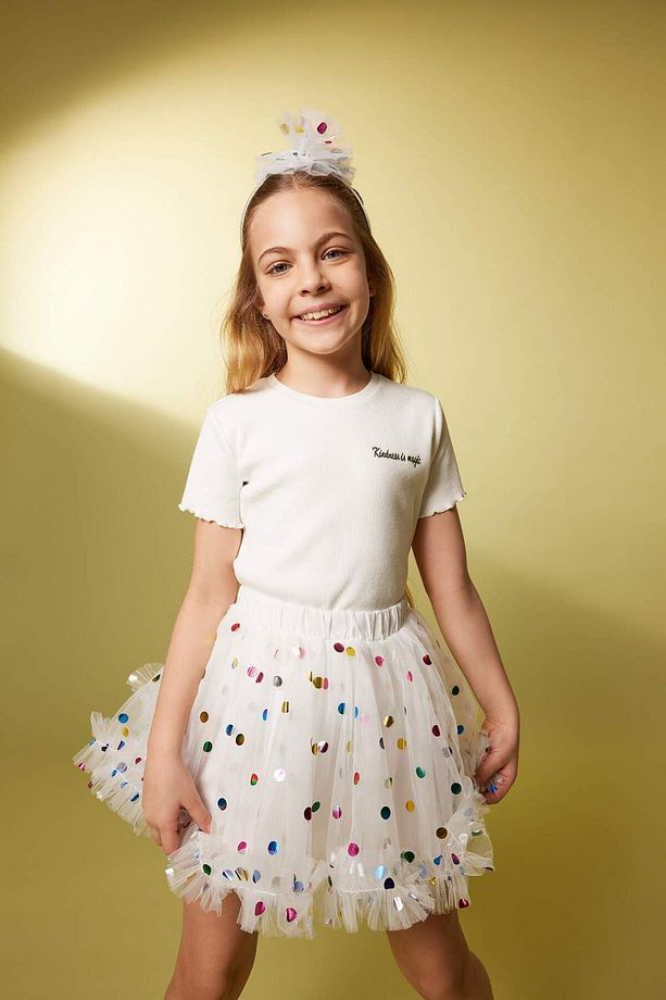 Kız Çocuk Slim Fit Ribana Kısa Kollu Tişört A3916A823SM - 2