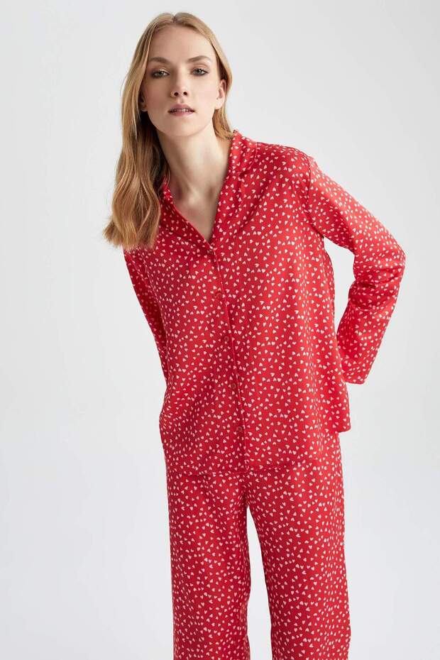 Fall in Love Regular Fit Pijama Yaka Kalp Desenli Pijama Üstü Z5321AZ23SP - 8