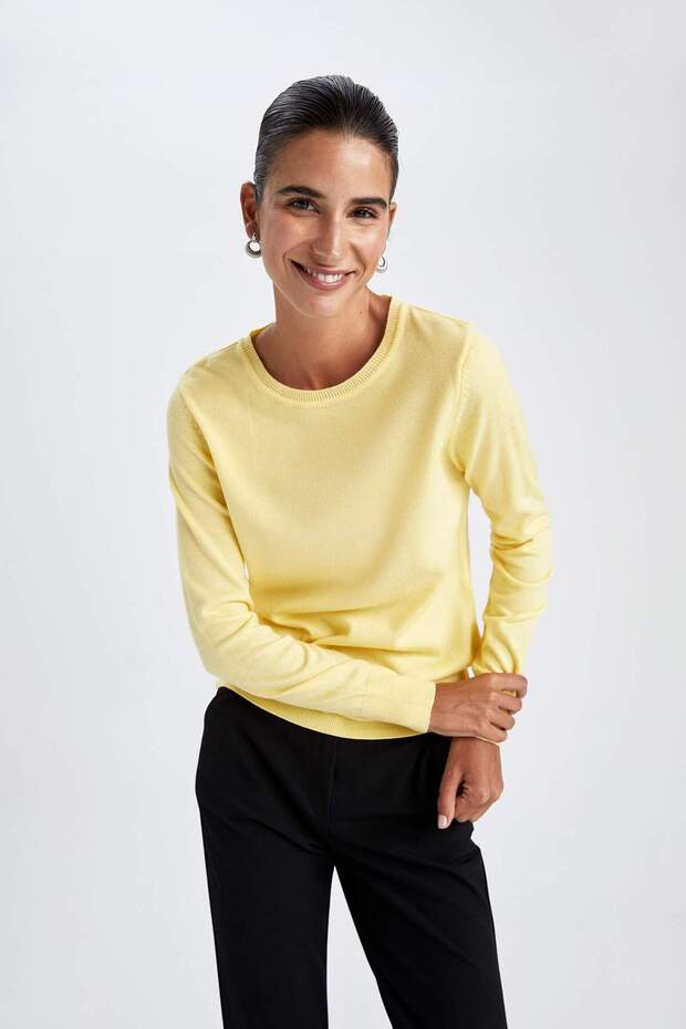 Regular Fit Bisiklet Yaka Basic Düz Ekstra Yumuşak Kaşmir Dokulu Triko Kazak F7091AZ22WN - 4