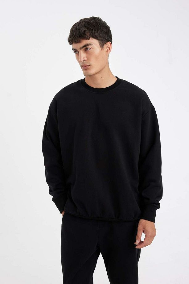 Oversize Geniş Kalıp Bisiklet Yaka Basic Düz Sweatshirt T5139AZ22AU - 5