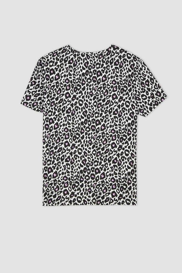 Regular Fit Bisiklet Yaka Leopar Desenli Kısa Kollu Tişört Y7063AZ22SM - 8