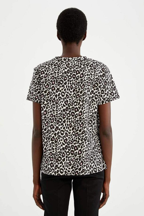 Regular Fit Bisiklet Yaka Leopar Desenli Kısa Kollu Tişört Y7063AZ22SM - 5