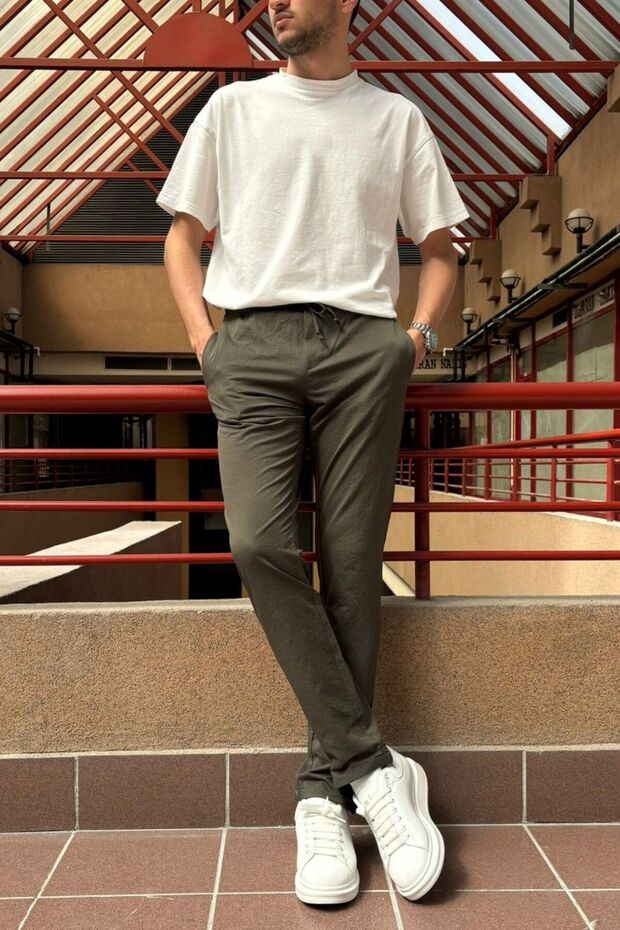 Men's, elastic waist, standard-fit, double-leg, lace-up pants 24INP286
