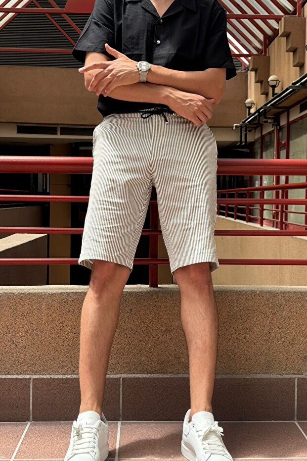 شورت رجالي، مزين بنقشة خطوط، خصر مطاطي، مقاس عادي، شورت 215