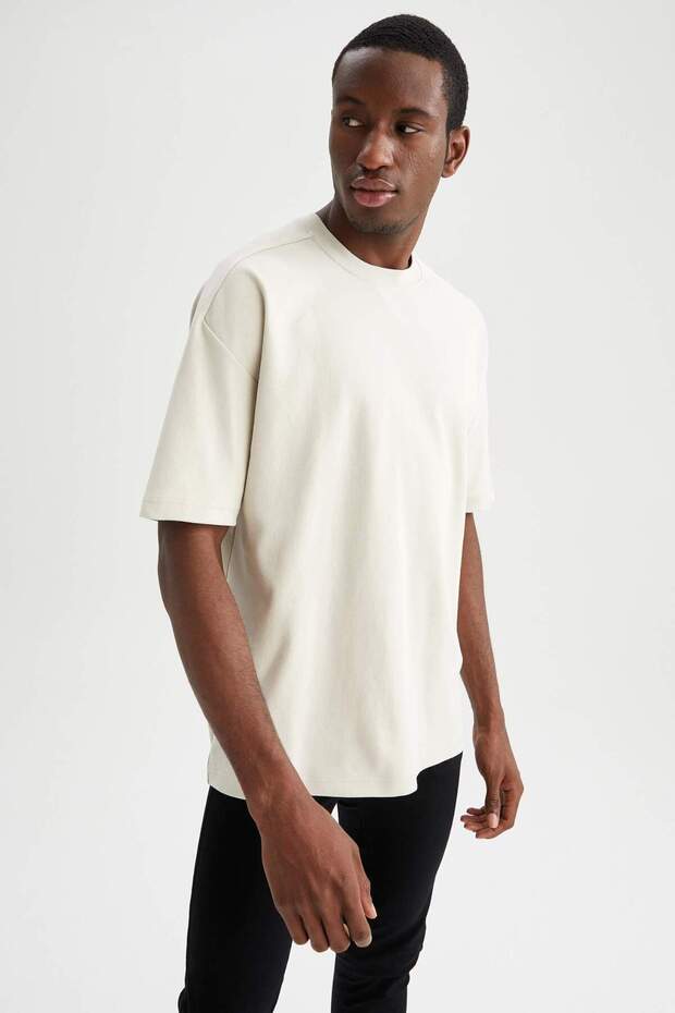 Oversize Fit Bisiklet Yaka Basic Kısa Kollu Ağır Kumaş Tişört V3861AZ22SP - 8