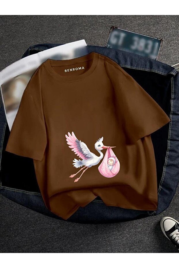 Pregnant Pink Stork Printed T-Shirt