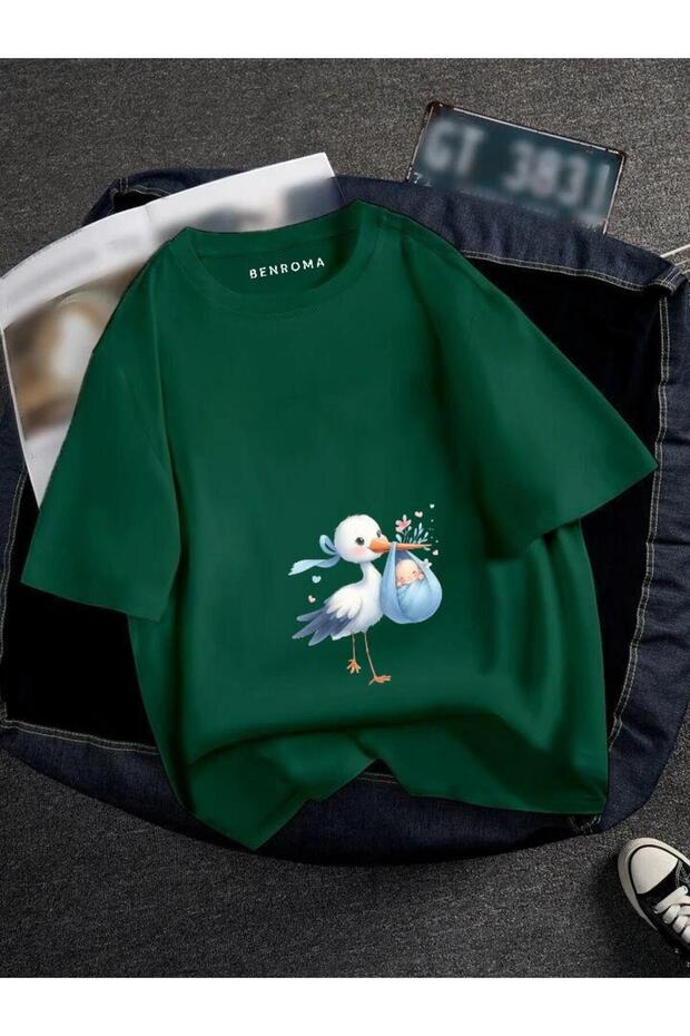 Pregnant Blue Stork Printed T-Shirt