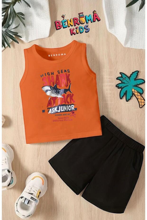 Shark Attack Shark Printed Shorts Tee Unisex Children's Set