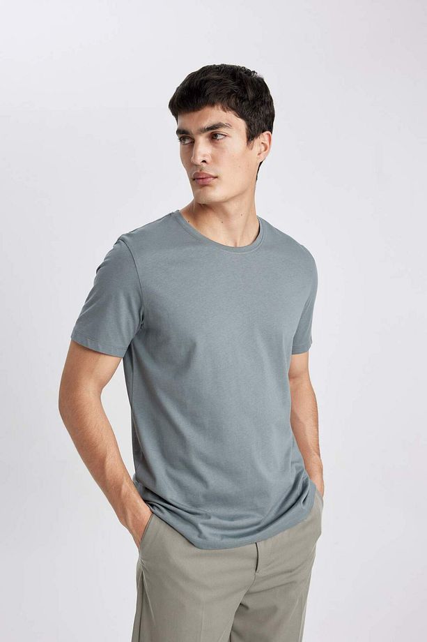 Regular Fit Premium Kalite Merserize Bisiklet Yaka Kısa Kollu Pamuklu Penye Tişört T5014AZ21SP - 1