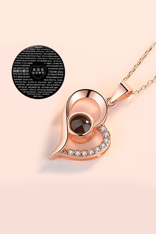 100 Dilde Seni Seviyorum Rose Kalp Kolye ed06rs - 2