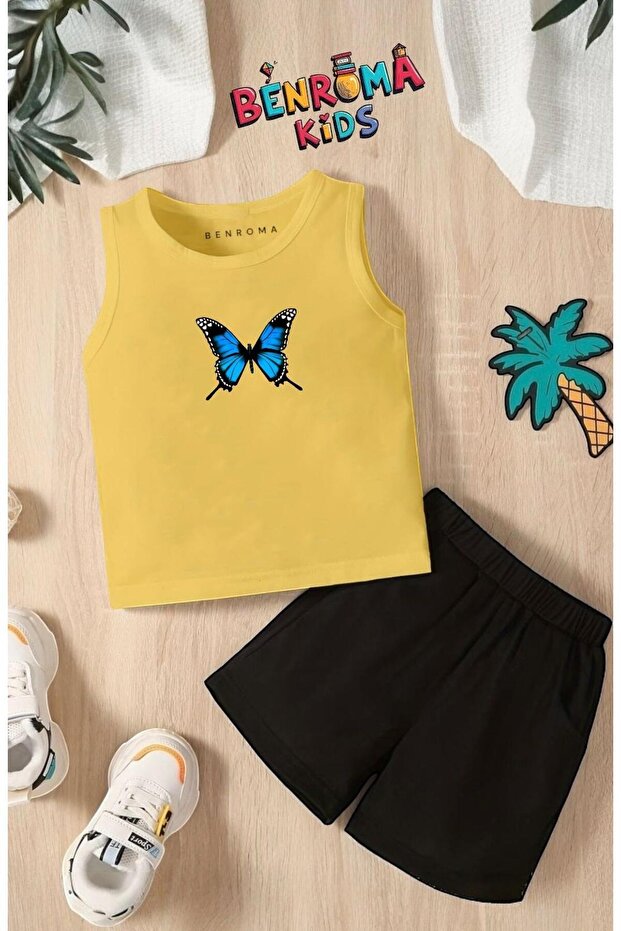Butterfly Printed Shorts Tee Unisex Children's Set