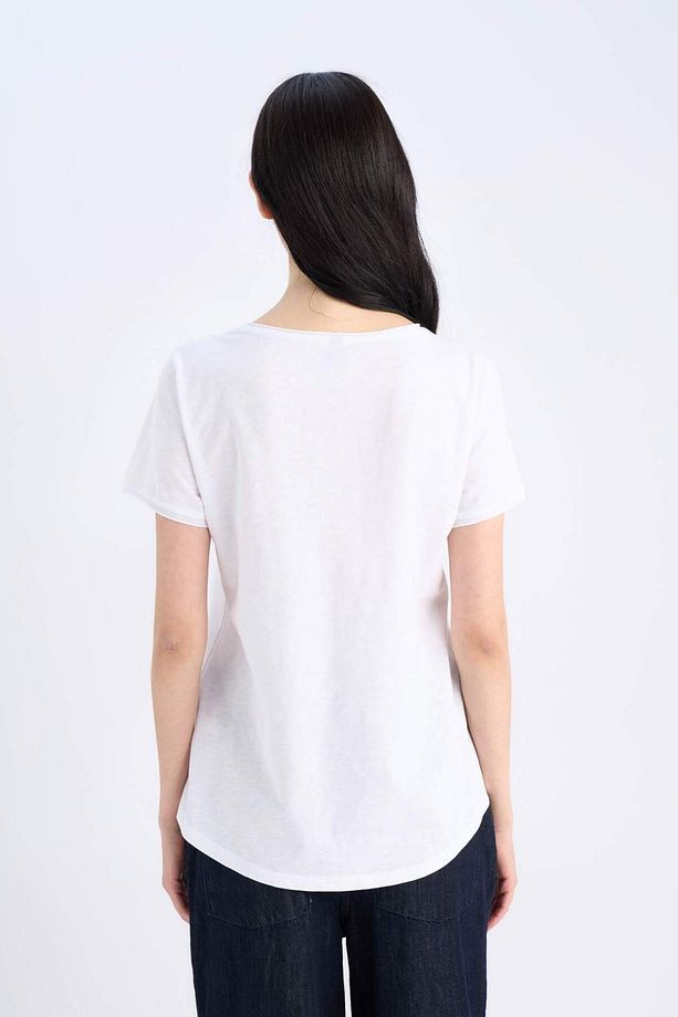 V Yaka Basic Relax Fit Kısa Kollu %100 Pamuk Tişört K1507AZ20SP - 6