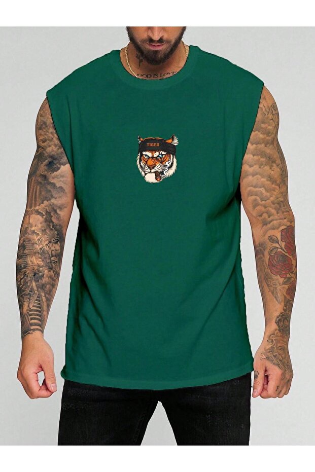 In Cart 6 and Above Purchases Get 1 T-Shirt Gift - Tiger Printed Sleeveless T-Shirt