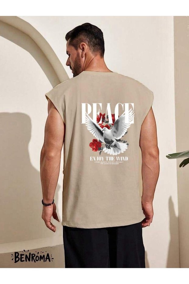 Peace Enjoy the Wind Dove Printed Sleeveless T-Shirt