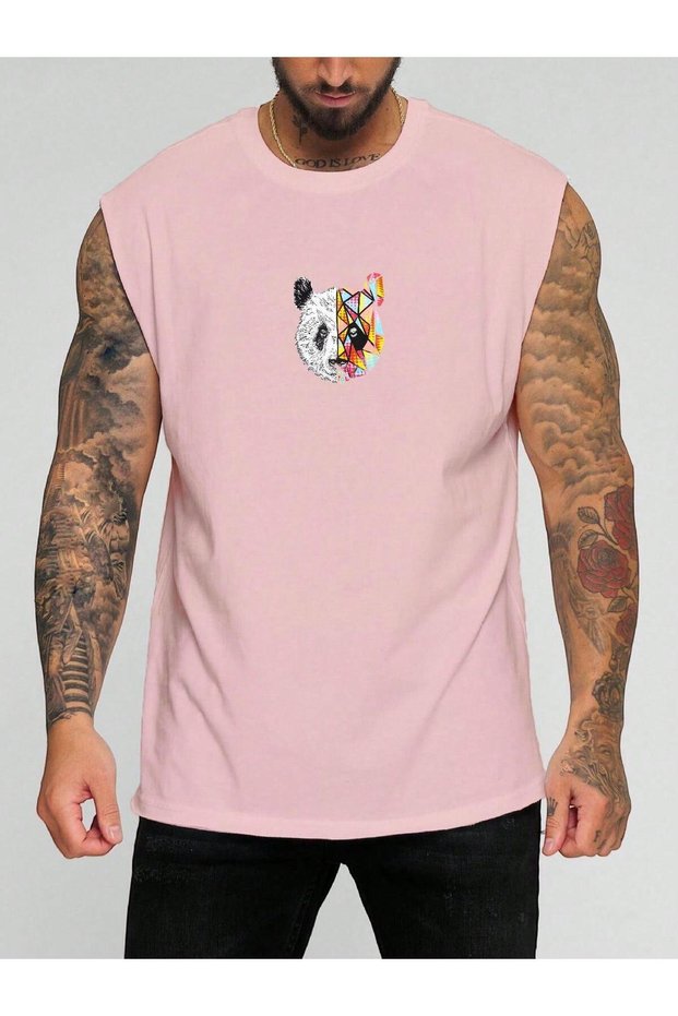Colorful Panda Printed Sleeveless T-Shirt