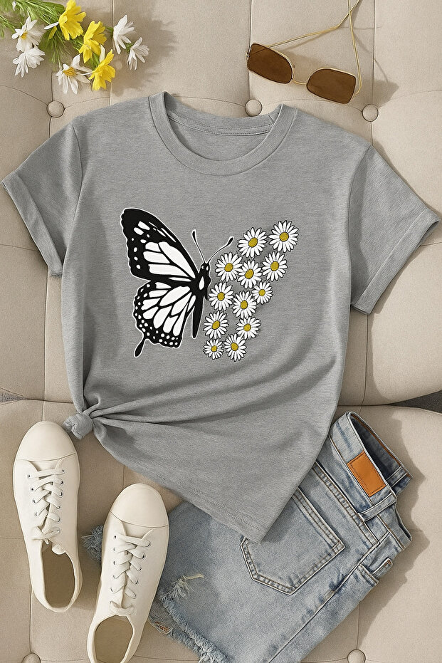 Daisy Butterfly Printed Unisex T-Shirt
