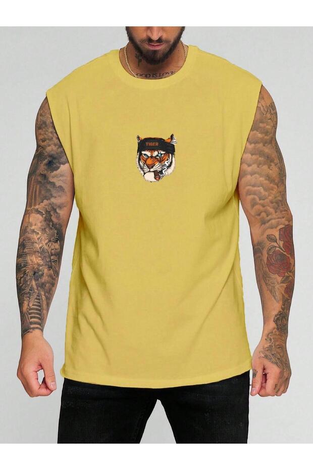 In Cart 6 and Above Purchases Get 1 T-Shirt Gift - Tiger Printed Sleeveless T-Shirt