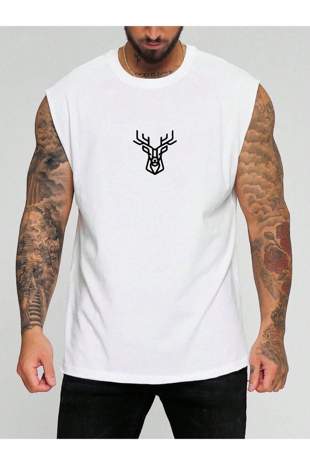 Deer Printed Sleeveless T-Shirt