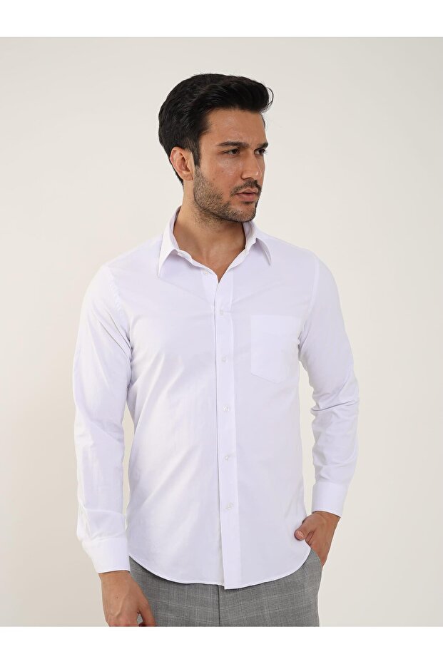 Men's Regular Fit Long Sleeve White Shirt