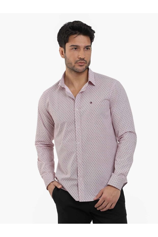 Men's Slim Fit Long Sleeve Claret Red Shirt