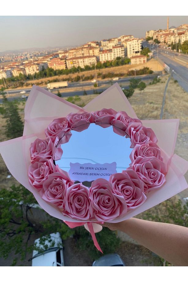 Aynalı Çiçek Buketi Aynalı Yapay Senden Önce Senden Sonra Buketi Solmayan Gül Buketi (NOT YAZILIR) - 3