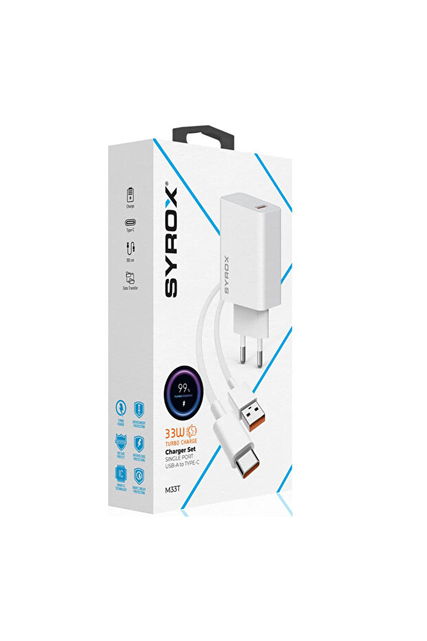 M33T 3.0A 33W Turbo 1mt USB-A - Type-C Kablolu USB-A Çıkışlı Şarj Cihazı - Beyaz - 2