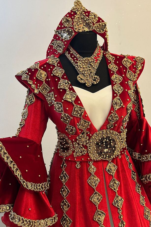 Bindallı Kaftan Kadife Abiye Gelin Kına Gecesi Elbisesi Bindallı TACI -KEMER-KOLYE + TARLATAN Hediye - 4