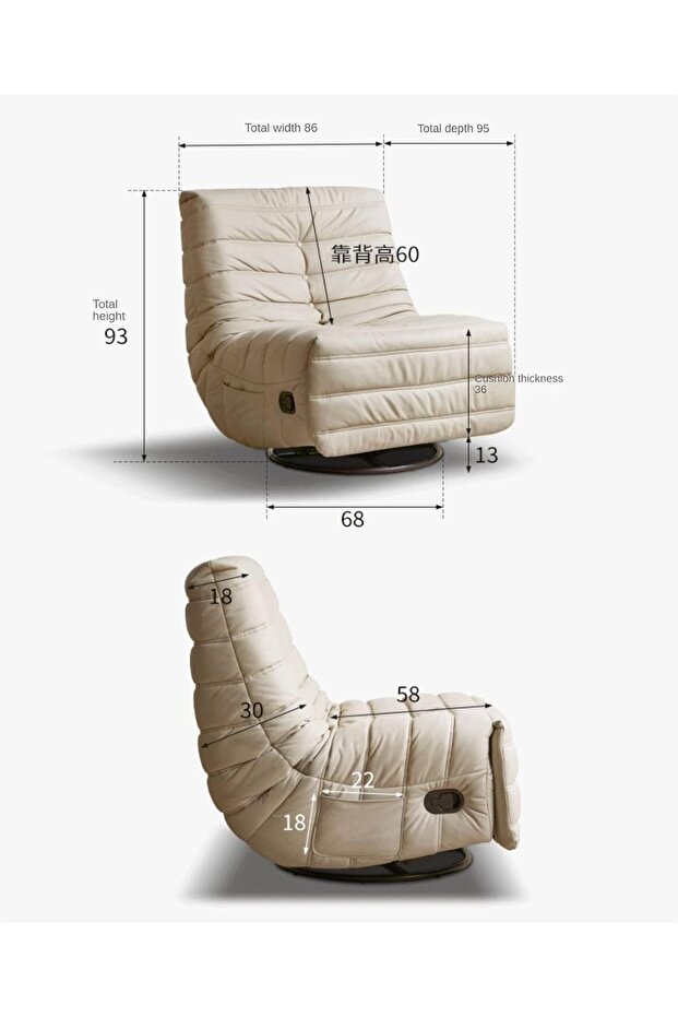 Recliner Sofa Chair 360°swivel Rocking Backrest Footrest Nordic Style Single Sofa - 3