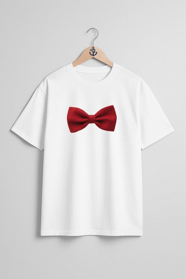 Oversize Red Bow Tie Unisex T-Shirt with Chest Design