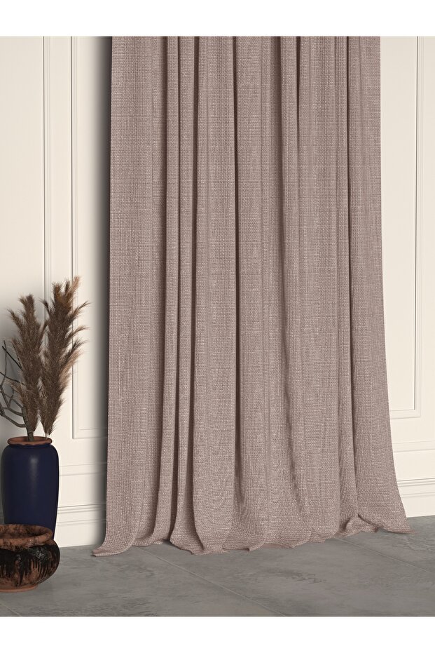 Beige Color Linen Textured Pleated High Quality Background Curtain