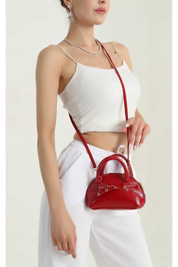 Women's Red Jolie Red Compact Hand and Shoulder Bag - with Pearl Charm Gift