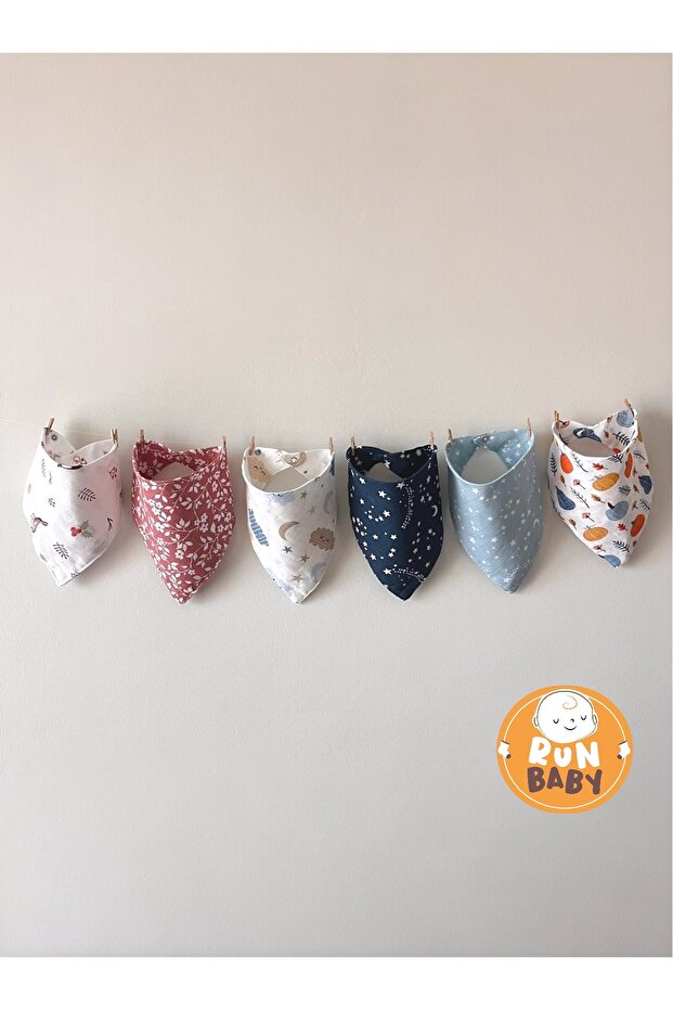 runbaby (6 ADET) Müslin Kumaş Çıtçıtlı Bebek Salya Önlük & Fular