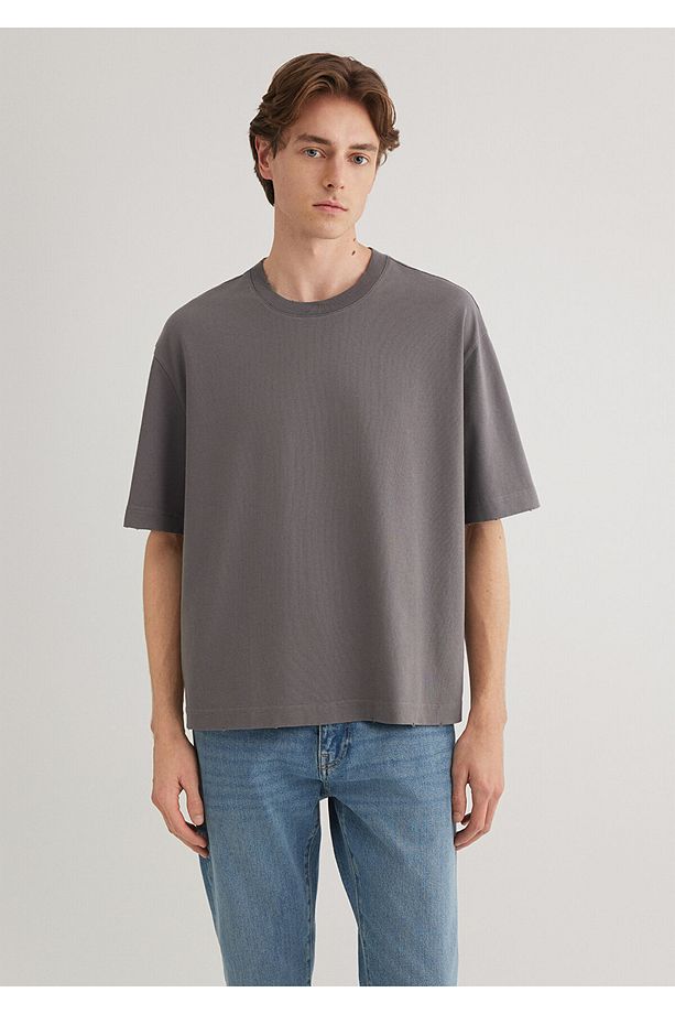 Gri Basic Tişört Boxy Fit 0612489-80020 - 3