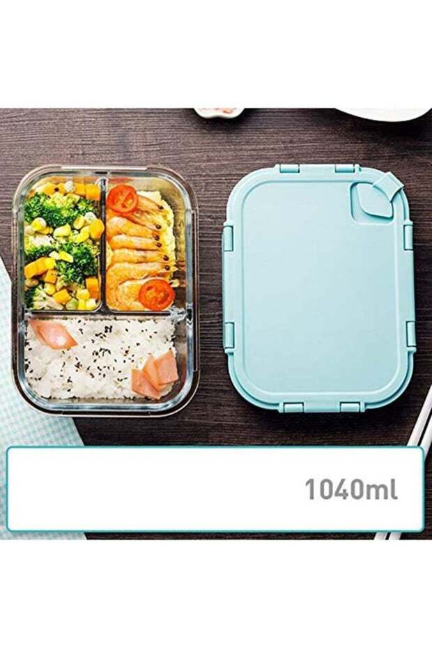 صندوق غداء محمول خالٍ من مادة BPA، صندوق بينتو، صندوق غداء زجاجي، قابل للاستخدام في الميكروويف (سعة 1040 مل)