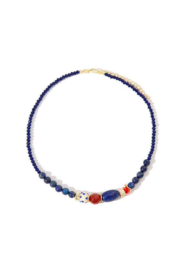 Náhrdelník s korálky z přírodního kamene v námořnické modré 1912510 -30717 - 2