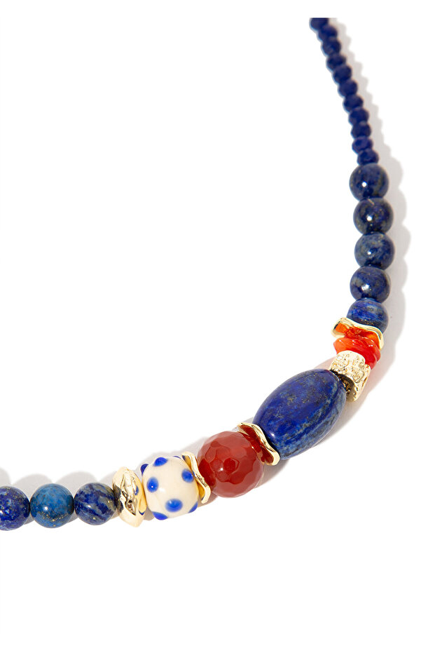 Náhrdelník s korálky z přírodního kamene v námořnické modré 1912510 -30717 - 3