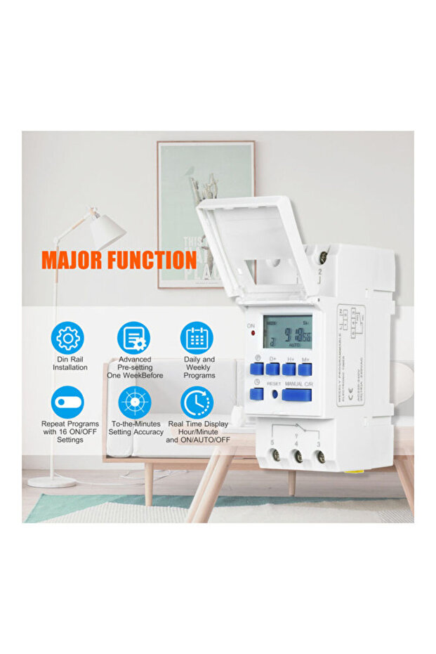 THC15A Programmable Time Switch Relay Control Digital Timer White/Blue - 2