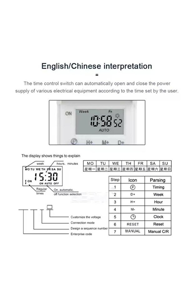 THC15A Programmable Time Switch Relay Control Digital Timer White/Blue - 7