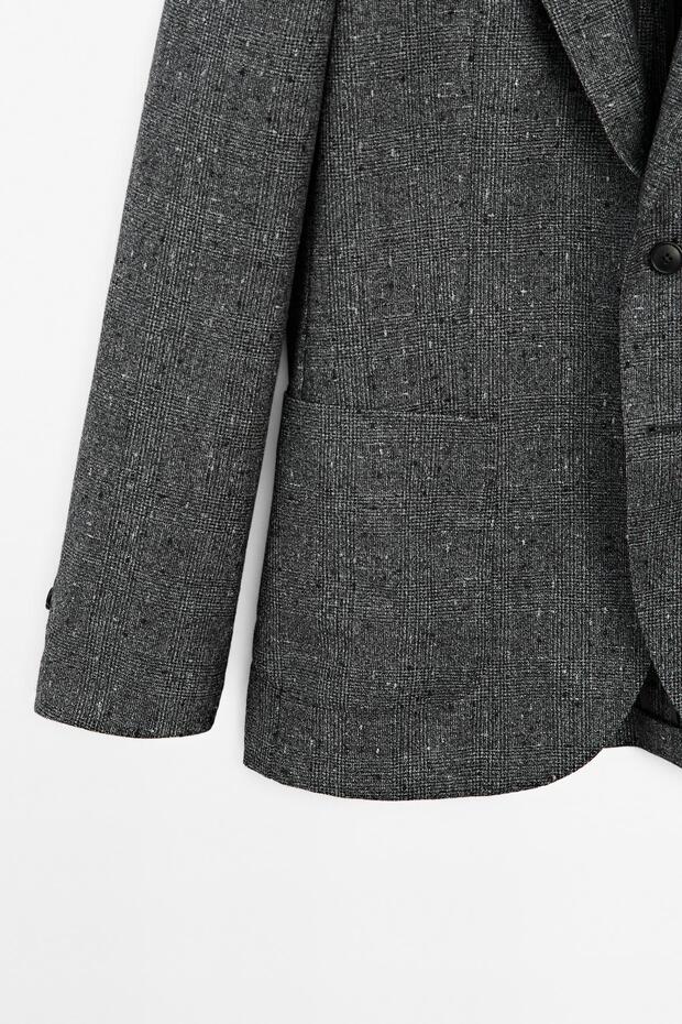 Dokulu kareli yün karışımlı blazer - 7