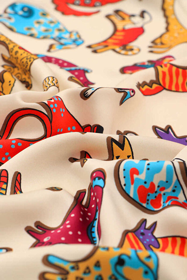 Red Yellow Patterned Silky Handkerchief - 3