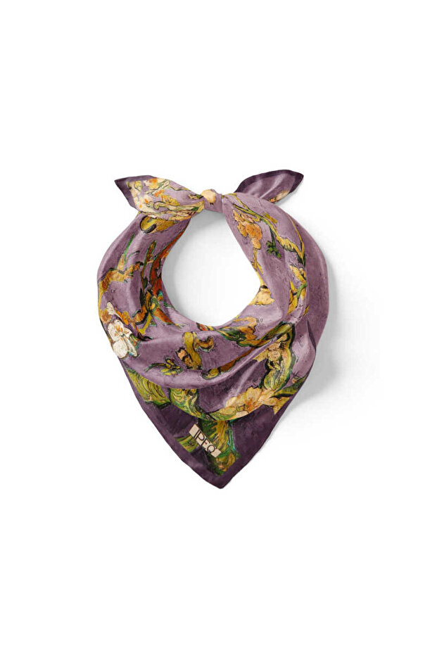 Mor Badem Çiçeği İpek Mendil - 2