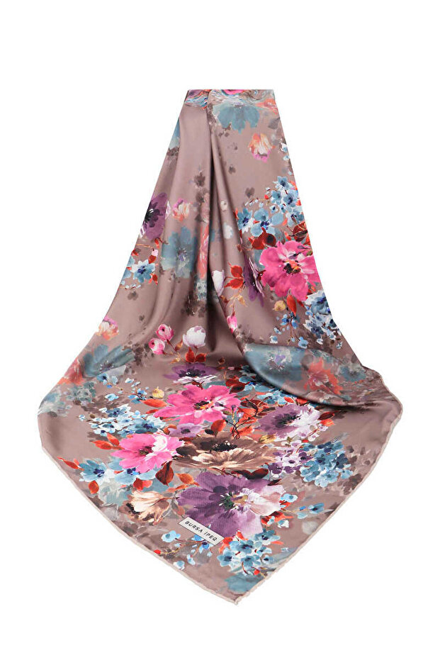 Cream Geranium Pattern Silky Scarf - 3